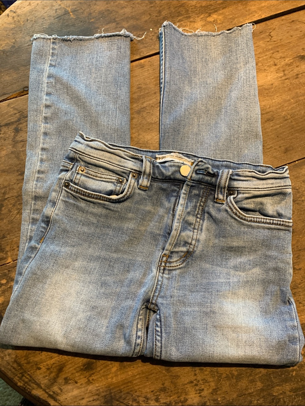 Free People Washed Blue Denim Straight Button Fly Jeans